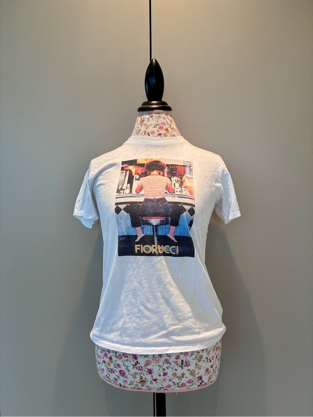 Fiorucci White Tee with Retro Diner Back Print